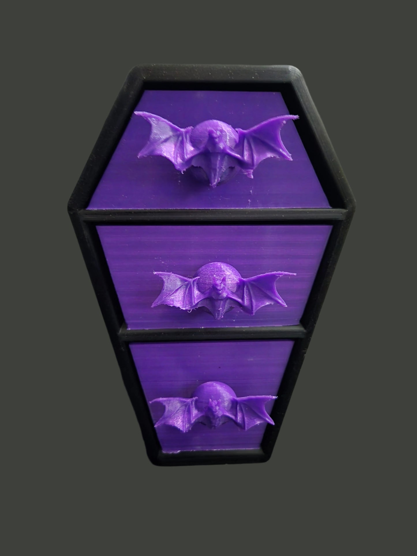 Bat Coffin Drawer  for ink caps or Plugs (jewelry) Black and Purple