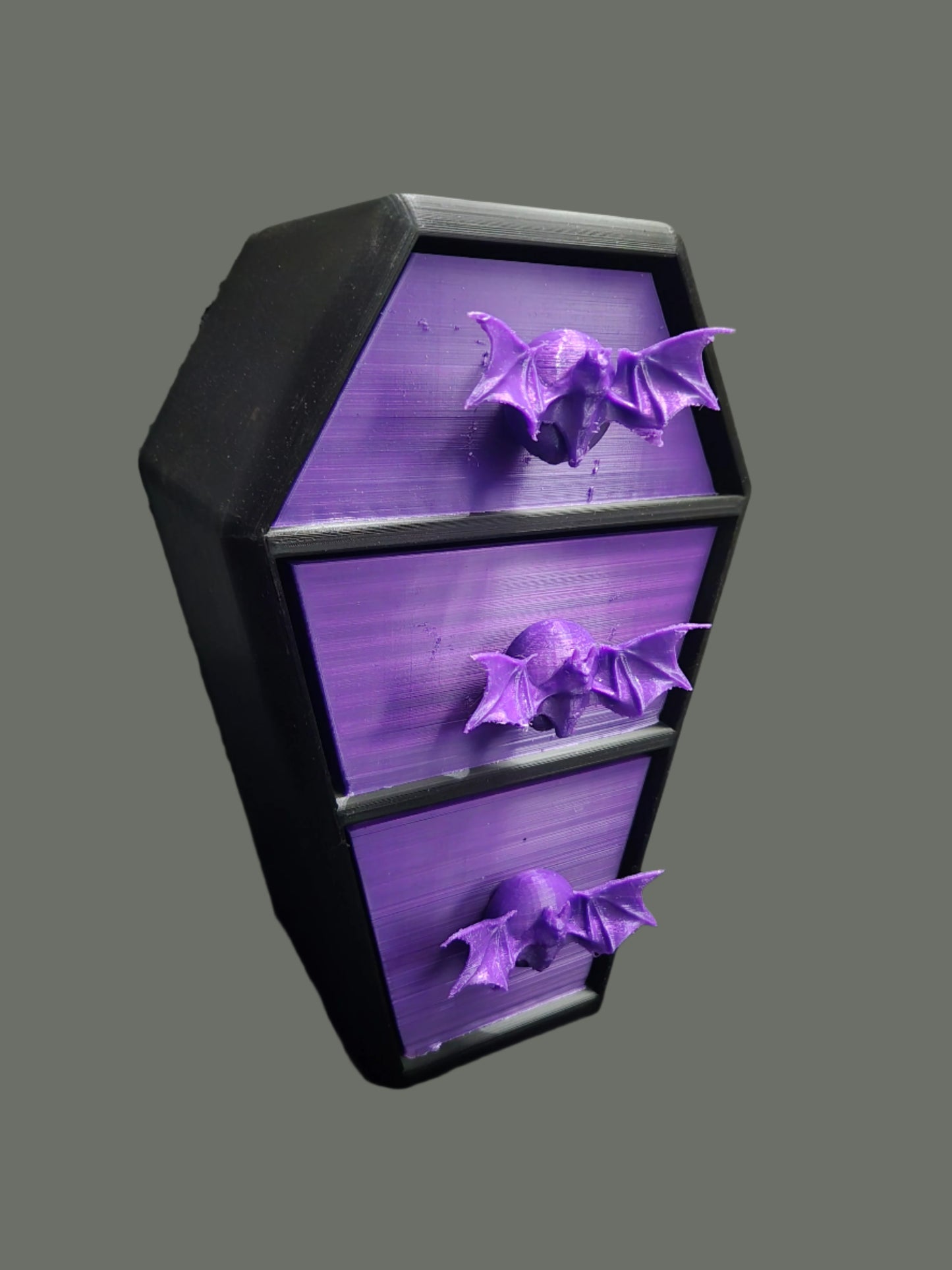 Bat Coffin Drawer  for ink caps or Plugs (jewelry) Black and Purple